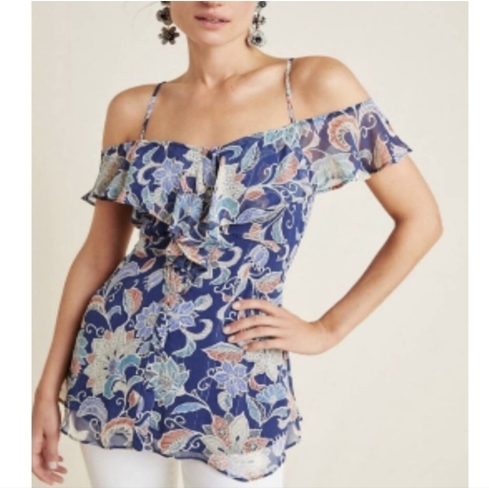 ANTHROPOLOGIE MAEVE  Mariposa Blouse Top size 6 Cold Shoulder